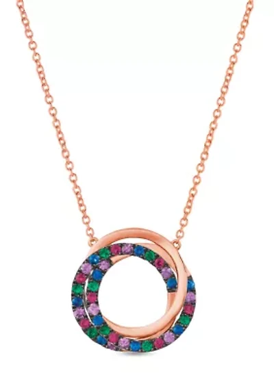 Necklace featuring 3/8 ct. t.w. Bubble Gum Pink Sapphire™, 1/4 ct. t.w. Passion Ruby®, 1/3 ct. t.w. Blueberry Sapphire™, 1/5 ct. t.w. Costa Smeralda Emeralds™,  set in 14K Strawberry Gold®