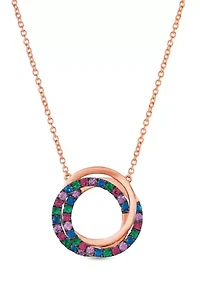 Necklace featuring 3/8 ct. t.w. Bubble Gum Pink Sapphire™, 1/4 ct. t.w. Passion Ruby®, 1/3 ct. t.w. Blueberry Sapphire™, 1/5 ct. t.w. Costa Smeralda Emeralds™,  set in 14K Strawberry Gold®