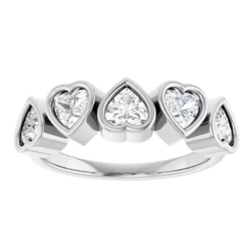 Charles & Colvard 1.15 ct. tw. Lab Created Moissanite Heart Five Stone Band in Sterling Silver