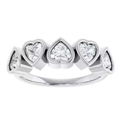 Charles & Colvard 1.15 ct. tw. Lab Created Moissanite Heart Five Stone Band in Sterling Silver