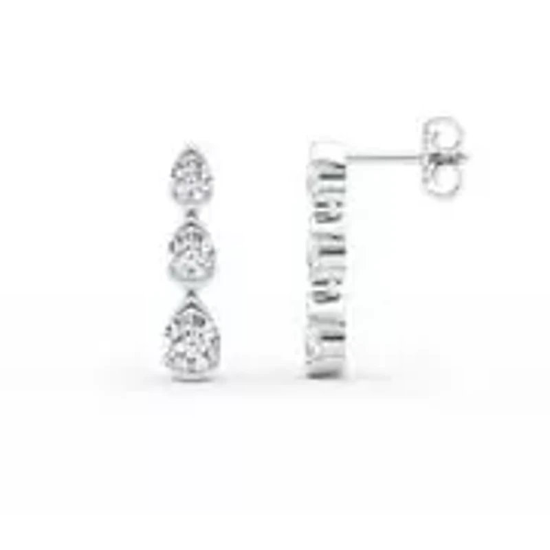 2.12 ct. tw. Lab Created Moissanite Three Stone Drop Earrings in Sterling Silver