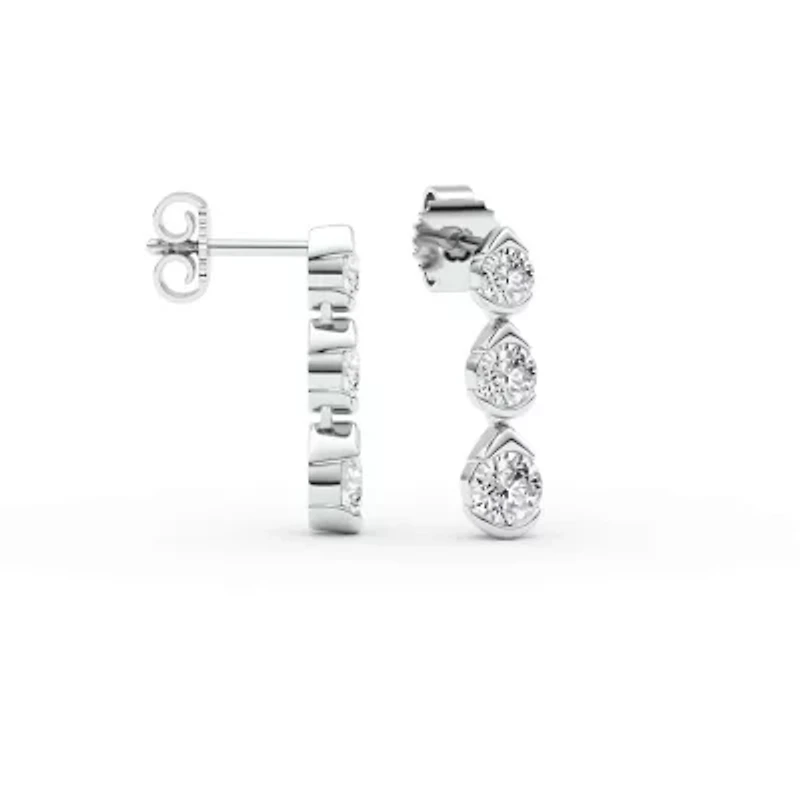 2.12 ct. tw. Lab Created Moissanite Three Stone Drop Earrings in Sterling Silver