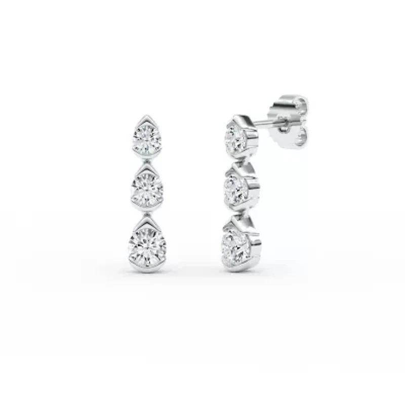 2.12 ct. tw. Lab Created Moissanite Three Stone Drop Earrings in Sterling Silver