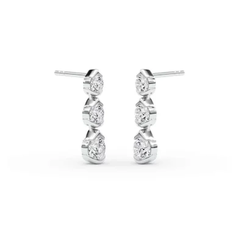2.12 ct. tw. Lab Created Moissanite Three Stone Drop Earrings in Sterling Silver