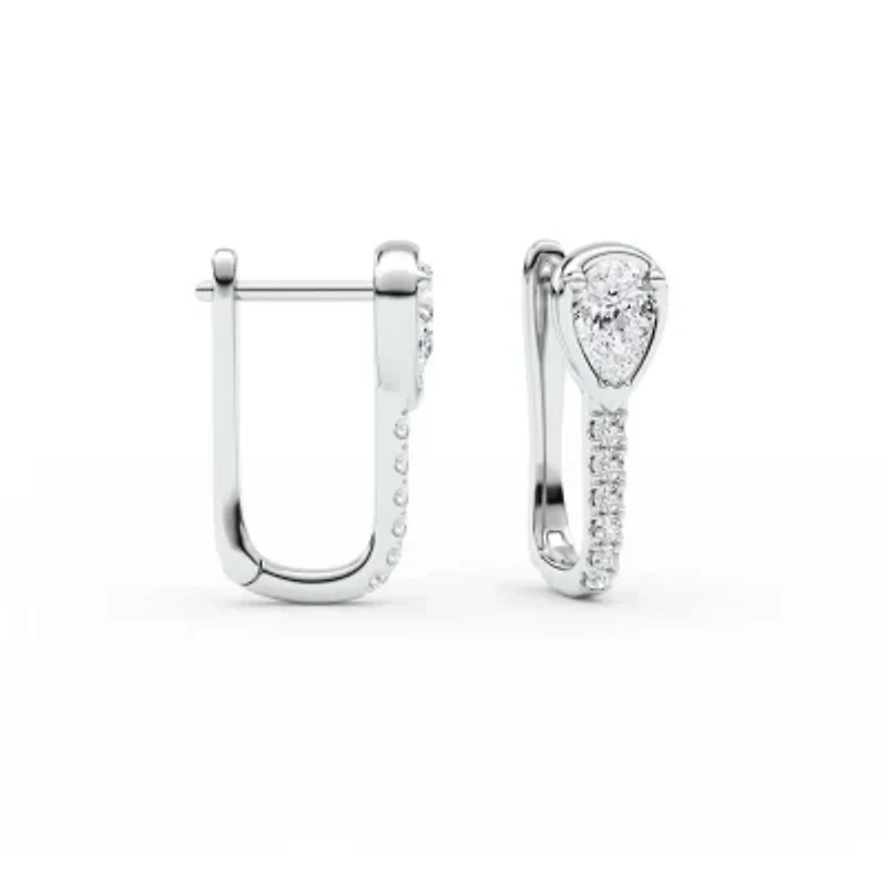 1.00 ct. tw. Lab Created Moissanite Pear Accented Hoop Earrings in Sterling Silver