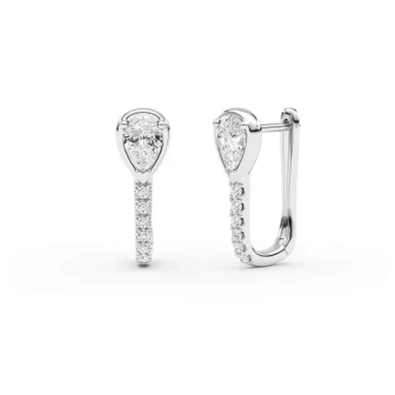 1.00 ct. tw. Lab Created Moissanite Pear Accented Hoop Earrings in Sterling Silver