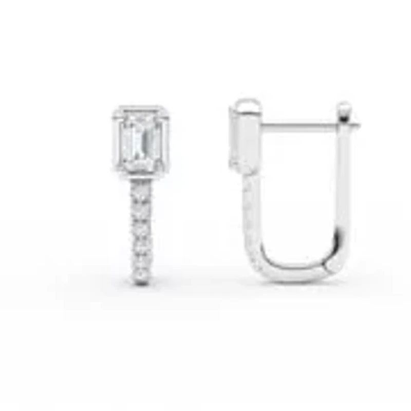 0.68 ct. tw. Lab Created Moissanite Emerald Accented Hoop Earrings in Sterling Silver