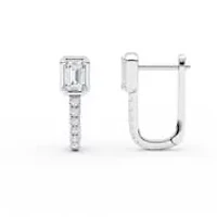 0.68 ct. tw. Lab Created Moissanite Emerald Accented Hoop Earrings in Sterling Silver