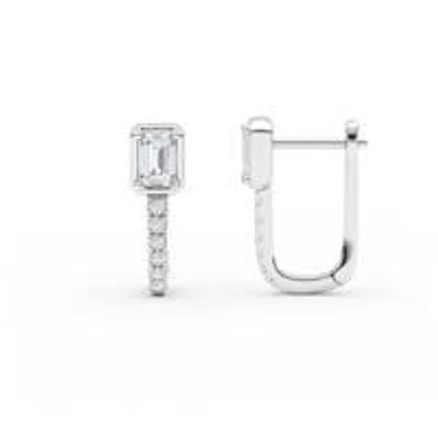 0.68 ct. tw. Lab Created Moissanite Emerald Accented Hoop Earrings in Sterling Silver