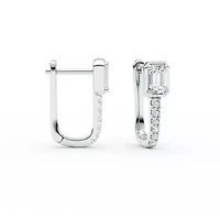 0.68 ct. tw. Lab Created Moissanite Emerald Accented Hoop Earrings in Sterling Silver