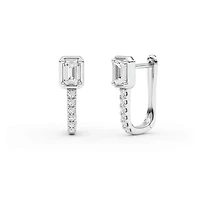 0.68 ct. tw. Lab Created Moissanite Emerald Accented Hoop Earrings in Sterling Silver