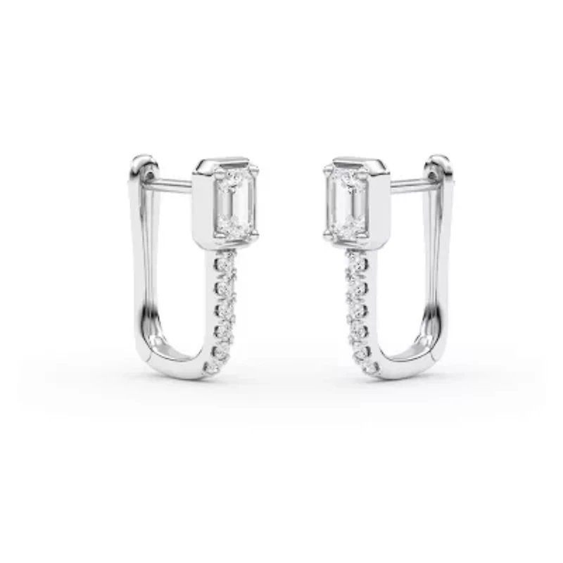 0.68 ct. tw. Lab Created Moissanite Emerald Accented Hoop Earrings in Sterling Silver