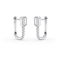 0.68 ct. tw. Lab Created Moissanite Emerald Accented Hoop Earrings in Sterling Silver
