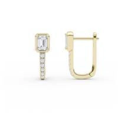 0.68 ct. tw. Lab Created Moissanite Emerald Accented Hoop Earrings in Sterling Silver 14K Vermeil