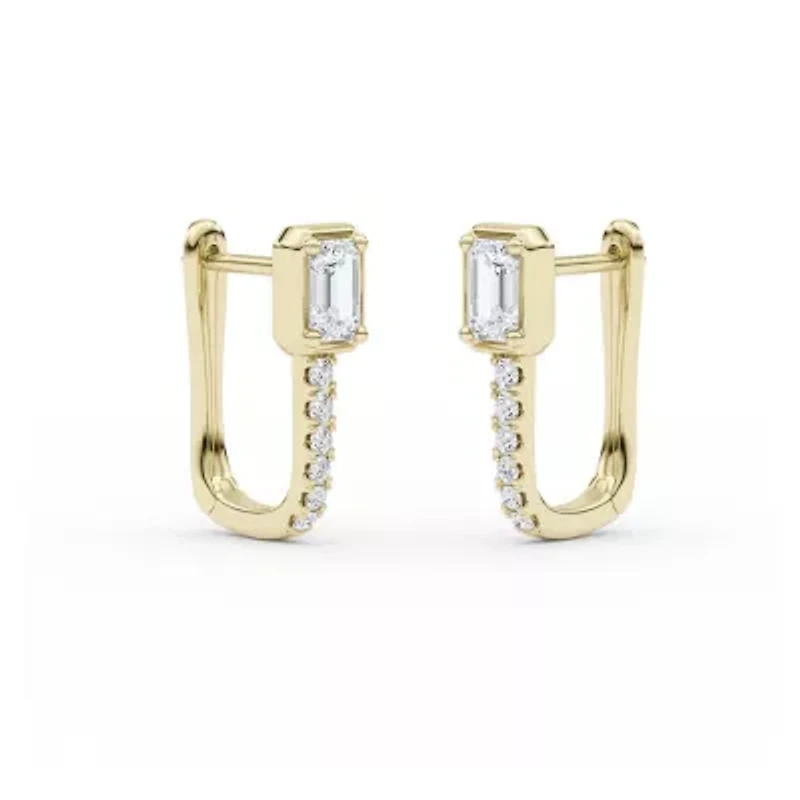 0.68 ct. tw. Lab Created Moissanite Emerald Accented Hoop Earrings in Sterling Silver 14K Vermeil