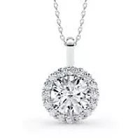 ct. tw. Lab Created Moissanite Round Halo Pendant Necklace in Sterling Silver