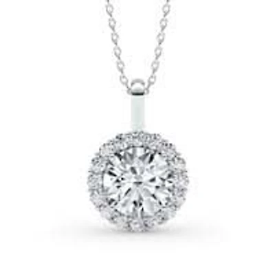 ct. tw. Lab Created Moissanite Round Halo Pendant Necklace in Sterling Silver