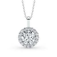 ct. tw. Lab Created Moissanite Round Halo Pendant Necklace in Sterling Silver