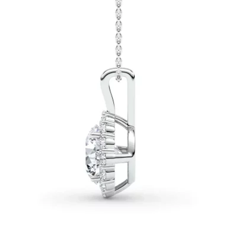 ct. tw. Lab Created Moissanite Round Halo Pendant Necklace in Sterling Silver