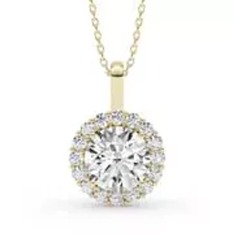 2.26 ct. tw. Lab Created Moissanite Round Halo Pendant Necklace in Sterling Silver 14K Vermeil