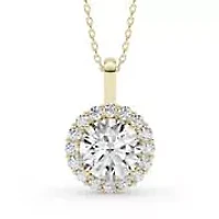 2.26 ct. tw. Lab Created Moissanite Round Halo Pendant Necklace in Sterling Silver 14K Vermeil