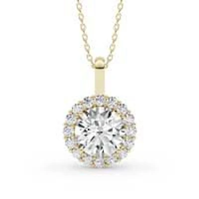 2.26 ct. tw. Lab Created Moissanite Round Halo Pendant Necklace in Sterling Silver 14K Vermeil