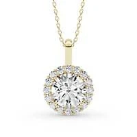 2.26 ct. tw. Lab Created Moissanite Round Halo Pendant Necklace in Sterling Silver 14K Vermeil