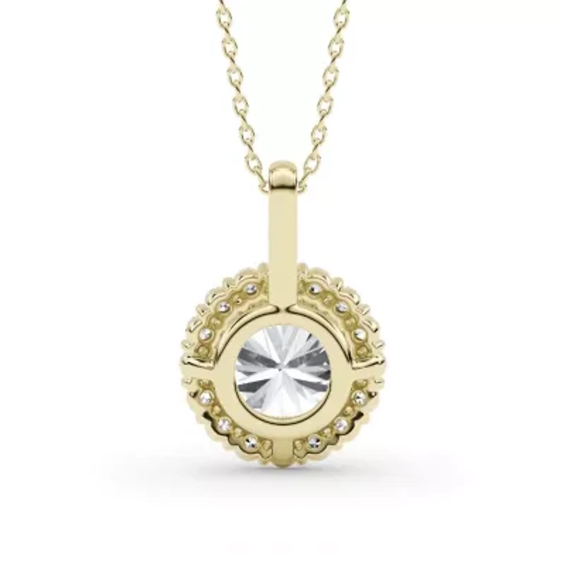 2.26 ct. tw. Lab Created Moissanite Round Halo Pendant Necklace in Sterling Silver 14K Vermeil