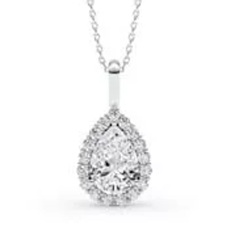 2.44 ct. tw. Lab Created Moissanite Pear Halo Pendant Necklace in Sterling Silver