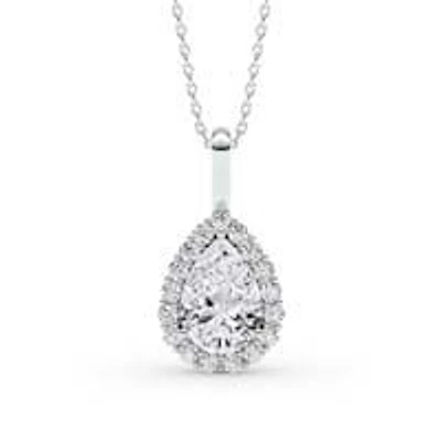 2.44 ct. tw. Lab Created Moissanite Pear Halo Pendant Necklace in Sterling Silver