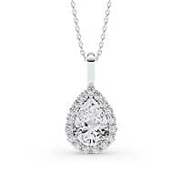 2.44 ct. tw. Lab Created Moissanite Pear Halo Pendant Necklace in Sterling Silver
