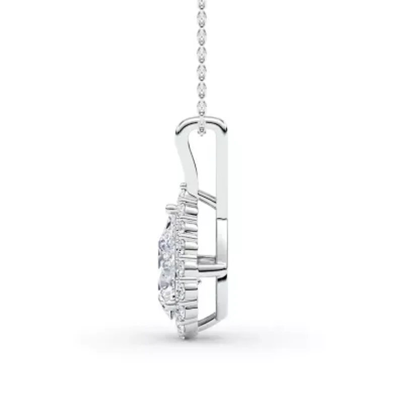 2.44 ct. tw. Lab Created Moissanite Pear Halo Pendant Necklace in Sterling Silver