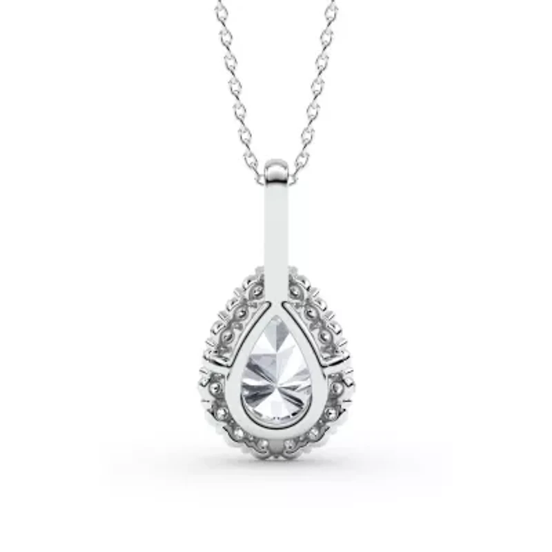 2.44 ct. tw. Lab Created Moissanite Pear Halo Pendant Necklace in Sterling Silver