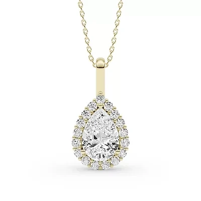 2.44 ct. tw. Lab Created Moissanite Pear Halo Pendant Necklace in Sterling Silver 14K Vermeil