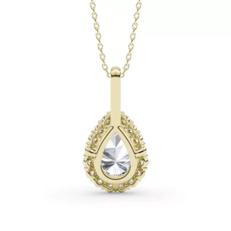 2.44 ct. tw. Lab Created Moissanite Pear Halo Pendant Necklace in Sterling Silver 14K Vermeil