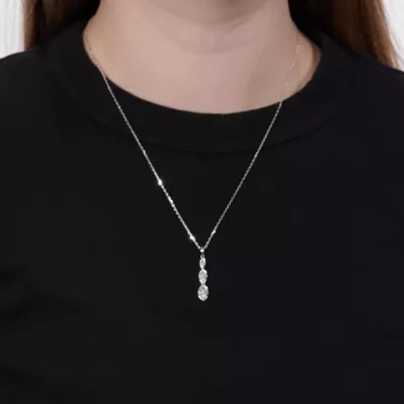 0.98 ct. tw. Lab Created Moissanite Marquise Graduated Pendant Necklace in Sterling Silver