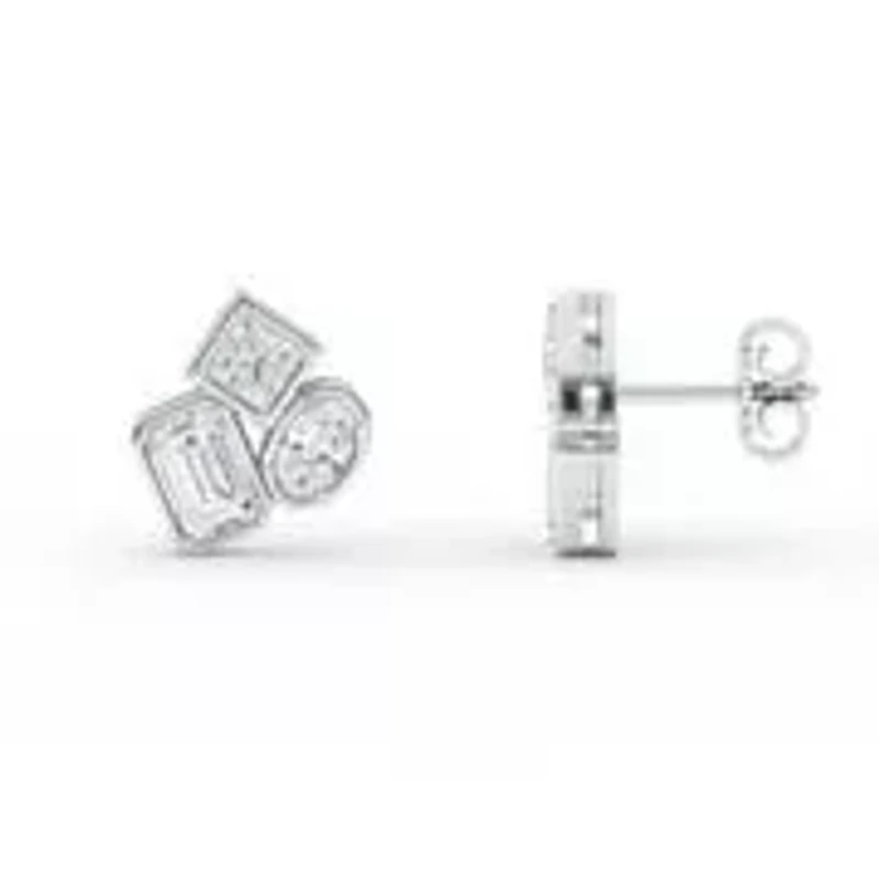 2.18 ct. tw. Lab Created Moissanite Emerald Geometric Stud Earrings in Sterling Silver