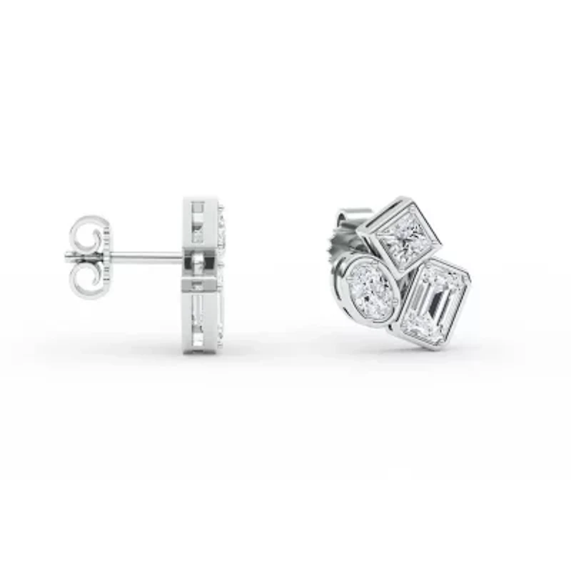 2.18 ct. tw. Lab Created Moissanite Emerald Geometric Stud Earrings in Sterling Silver
