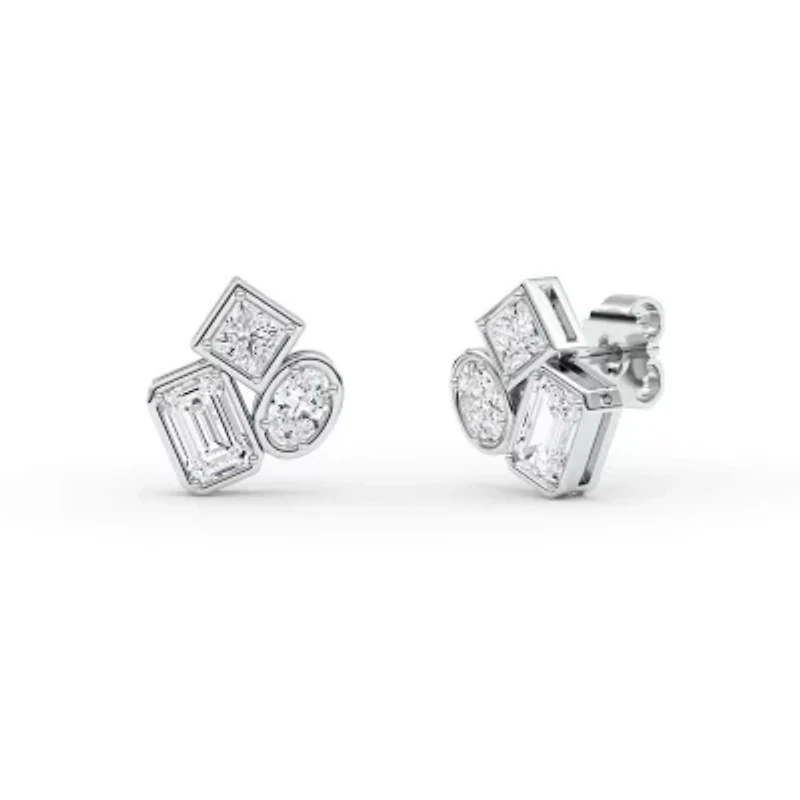 2.18 ct. tw. Lab Created Moissanite Emerald Geometric Stud Earrings in Sterling Silver