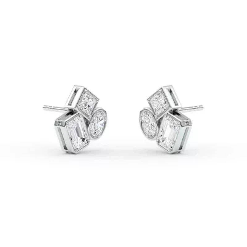 2.18 ct. tw. Lab Created Moissanite Emerald Geometric Stud Earrings in Sterling Silver