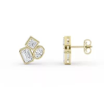 2.18 ct. tw. Lab Created Moissanite Emerald Geometric Stud Earrings in Sterling Silver 14K Vermeil