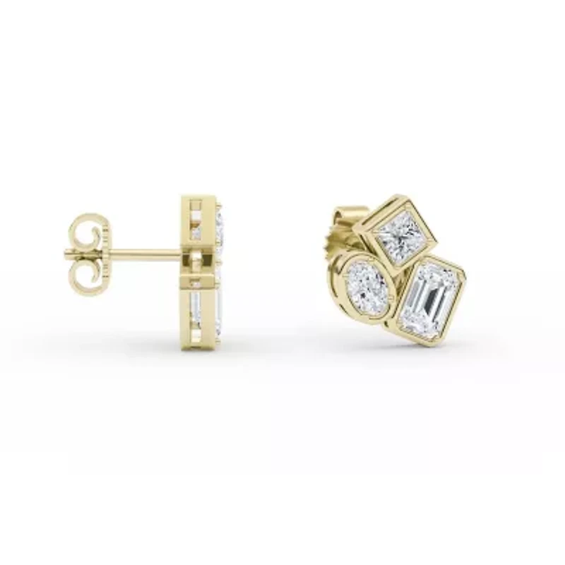 2.18 ct. tw. Lab Created Moissanite Emerald Geometric Stud Earrings in Sterling Silver 14K Vermeil