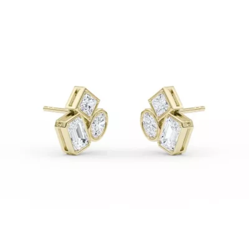 2.18 ct. tw. Lab Created Moissanite Emerald Geometric Stud Earrings in Sterling Silver 14K Vermeil