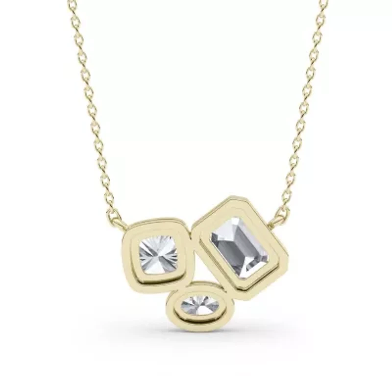 1.87 ct. tw. Lab Created Moissanite Cushion Geometric Fixed Necklace in Sterling Silver 14K Vermeil