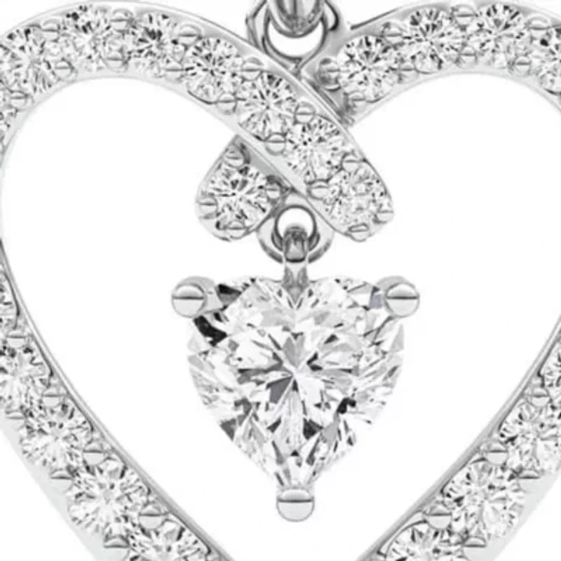 0.96 ct. tw. Lab Created Moissanite Heart Heart Pendant Necklace in Sterling Silver