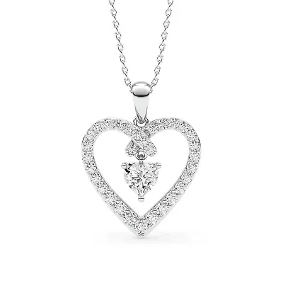 0.96 ct. tw. Lab Created Moissanite Heart Heart Pendant Necklace in Sterling Silver