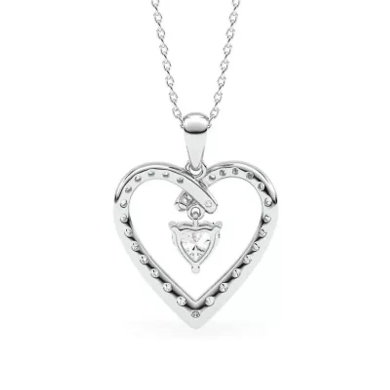 0.96 ct. tw. Lab Created Moissanite Heart Heart Pendant Necklace in Sterling Silver