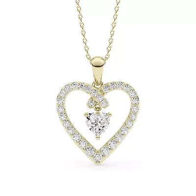 0.96 ct. tw. Lab Created Moissanite Heart Heart Pendant Necklace in Sterling Silver 14K Vermeil