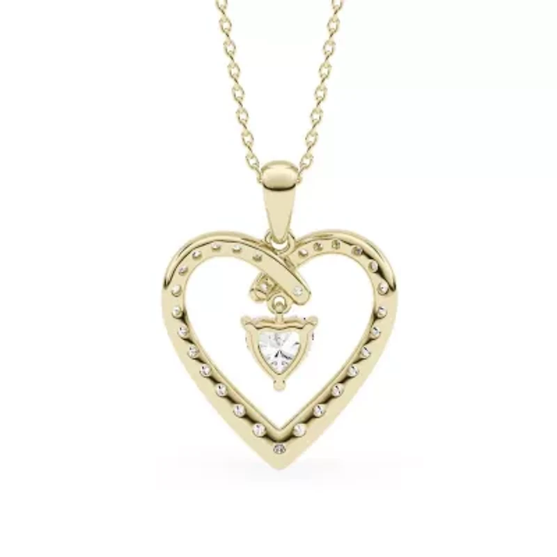0.96 ct. tw. Lab Created Moissanite Heart Heart Pendant Necklace in Sterling Silver 14K Vermeil