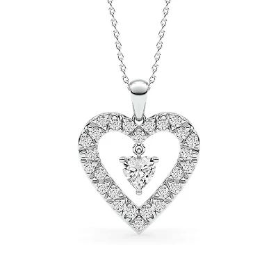 0.96 ct. tw. Lab Created Moissanite Heart Heart Pendant Necklace in Sterling Silver